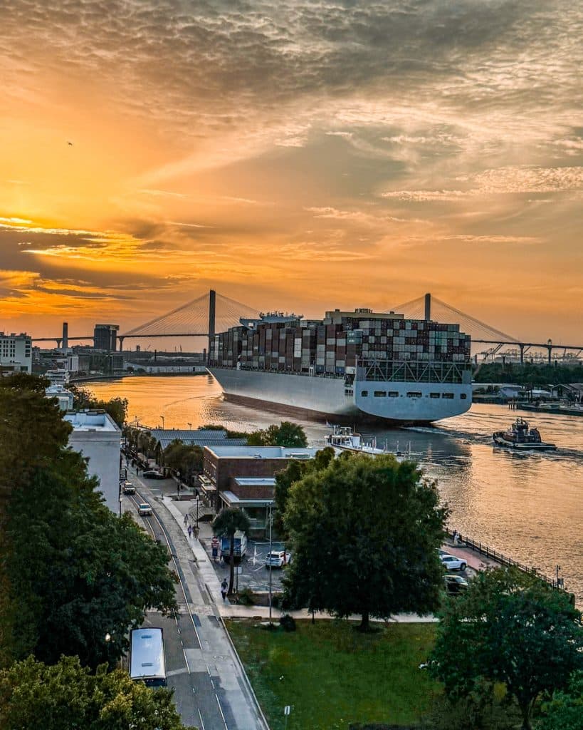 Container ship arrives in Savannah, Georgia